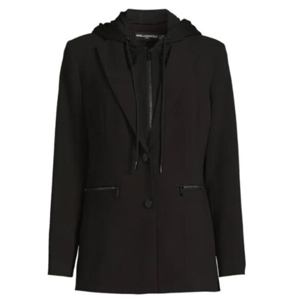 Karl Lagerfeld Paris Hooded Mix Media Blazer - Picture 2 of 3